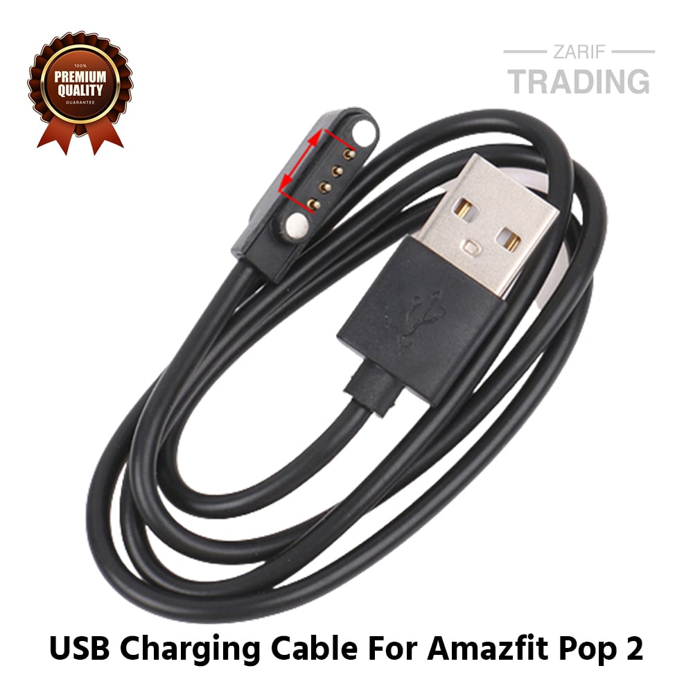 Picture of Amazfit Pop 2 Charging Cable 4 Pin High Quality USB Charger Cable USB Charging Cable Dock Bracelet Charger for Amazfit Pop 2 Smart Watch (Black)