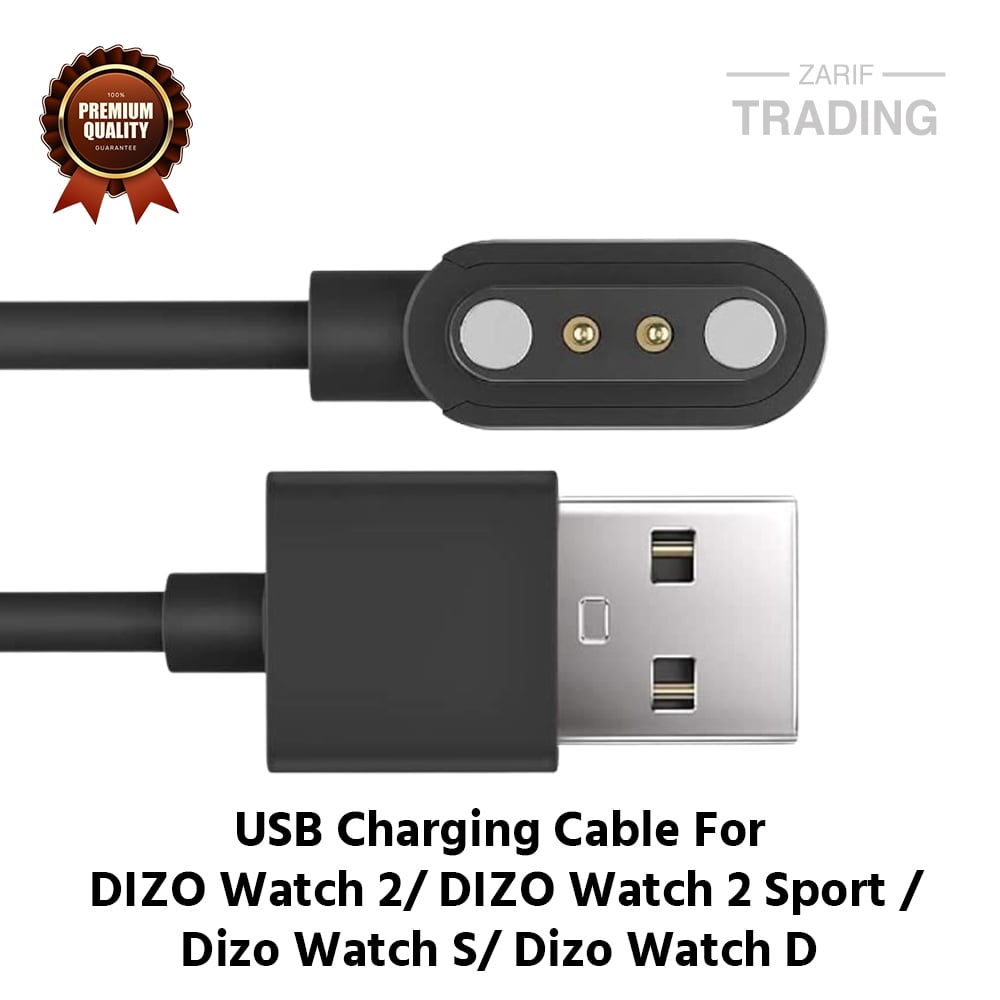 Picture of DIZO Watch 2 DIZO Watch 2 Sport Dizo Watch S Dizo Watch D Realme TechLife Charging Cable 2 Pin High Quality USB Charger Cable USB Charging Cable Dock Bracelet Charger For DIZO Watch 2 DIZO Watch 2 Sport Dizo Watch S Dizo Watch D Smart Watch (Black)