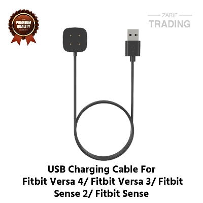 Picture of Fitbit Versa 4 Fitbit Versa 3 Fitbit Sense 2 Fitbit Sense Charging Cable 4 Pin High Quality USB Charger Cable USB Charging Cable Dock Bracelet Charger For Fitbit Versa 4 Fitbit Versa 3 Fitbit Sense 2 Fitbit Sense Smart Watch (Black)