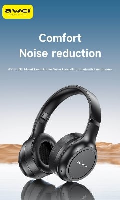 Picture of Awei AT5 ANC ENC Bluetooth Headphone 38H Playtime Deep Bass Active Noise Canceling Environment Noise Reduction HD Calls for Cellphone PC Laptop -Black
