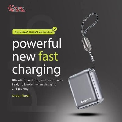 Picture of Awei PA5 10000mah 22.5w mini compact small size power bank with build in cable -Black