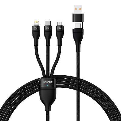 Picture of Baseus 3-in-2 100W Fast Charging Cable Type-C PD, iP PD 20W and Micro USB QC 18W with Input USB and Type-C USB Cables for Macbook Pro Samsung Xiaomi (Black)