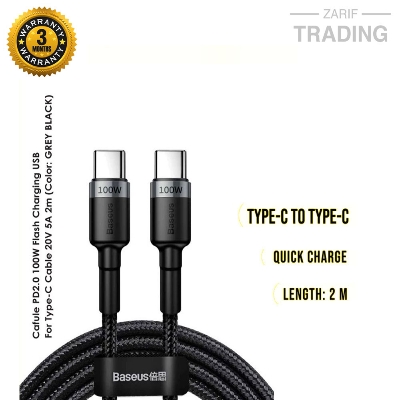 Picture of Baseus Cafule Pd2.0 100W Flash Charging Type-C Cable (20V 5A)2M - Type C Cable (Gray & Black) (Black)