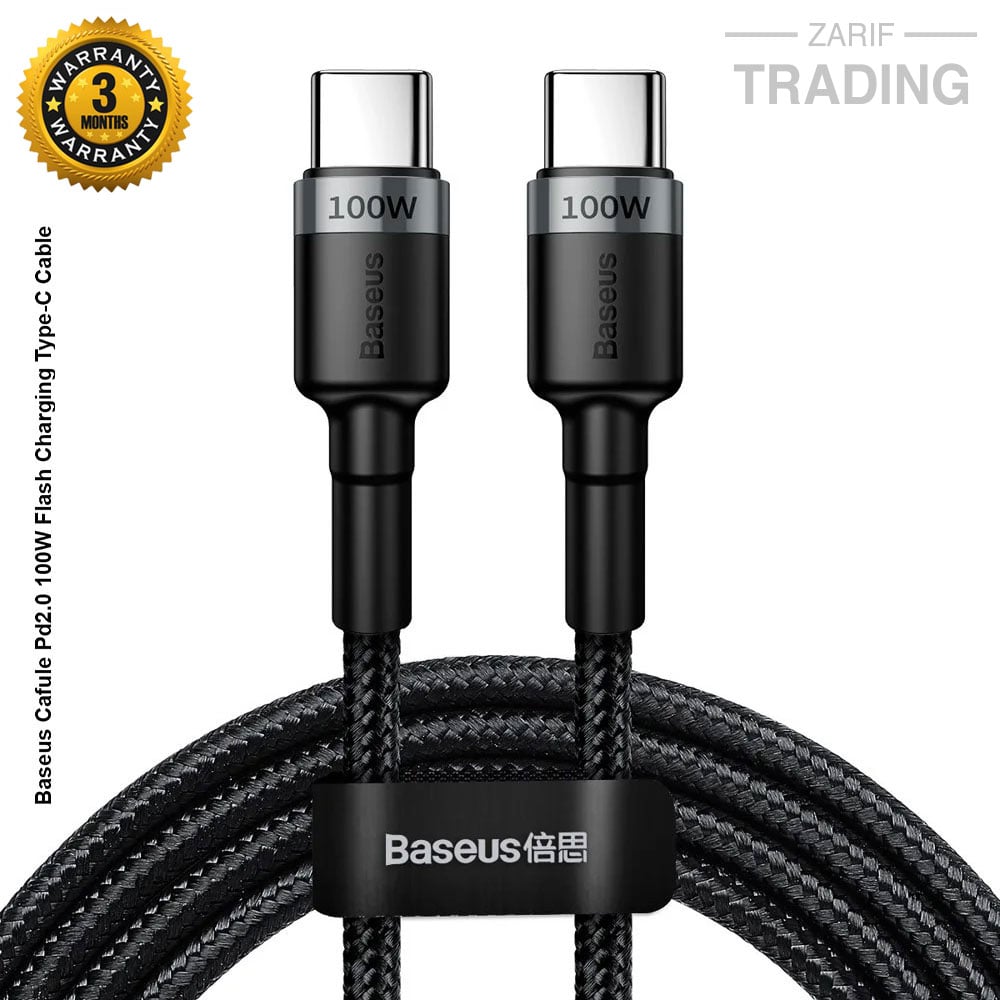 Picture of Baseus Cafule Pd2.0 100W Flash Charging Type-C Cable (20V 5A)2M - Type C Cable (Gray & Black) (Black)