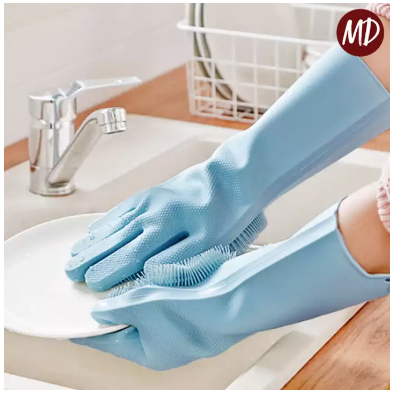 Picture of Silicone Cleaning Gloves with Wash Scrubber Reusable Brush Dish -Multicolor