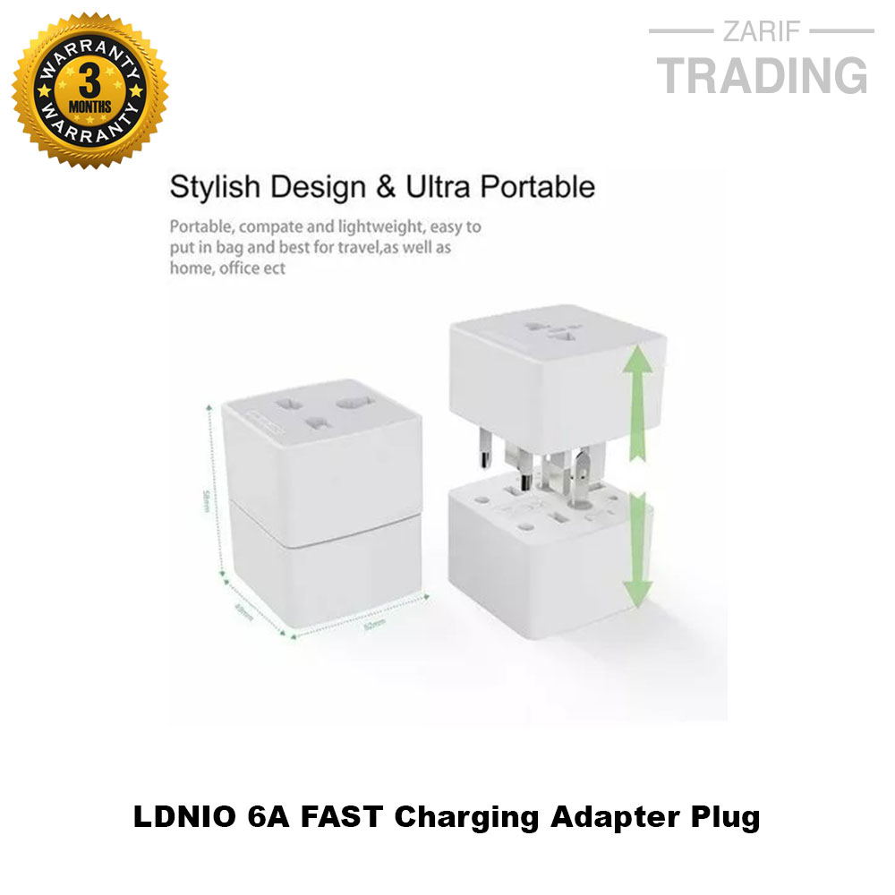 Picture of LDNIO Z4 Worldwide AU UK US EU Travel AC Power Plug Universal 6A FAST Charging Adapter Plug Converter Compact SIZE Travel Companion (ABS VO) - Multi Plug (White)