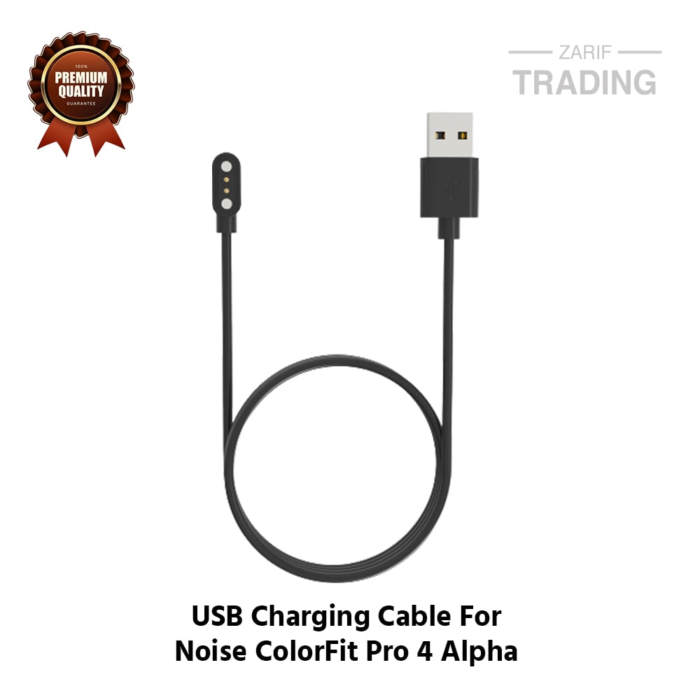 Picture of Noise ColorFit Pro 4 Alpha Magnetic Charging Cable 2 Pin High Quality USB Charger Cable USB Charging Cable Dock Bracelet Charger for Noise ColorFit Pro 4 Alpha Smart Watch (Black)