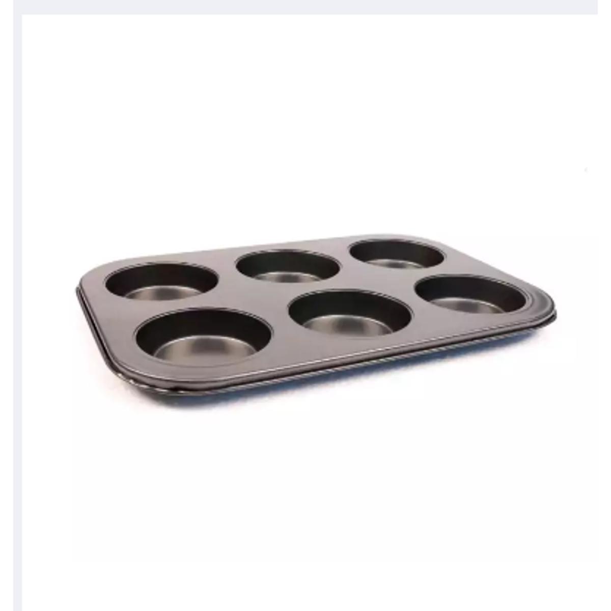 Picture of 6 Hole Round Non Stick Muffin and Mini Cupcake Mold - Black -Black