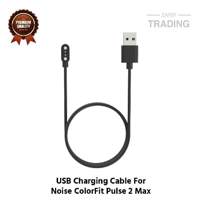 Picture of Noise ColorFit Pulse 2 Max Magnetic Charging Cable 2 Pin High Quality USB Charger Cable USB Charging Cable Dock Bracelet Charger for Noise ColorFit Pulse 2 Max Smart Watch (Black)