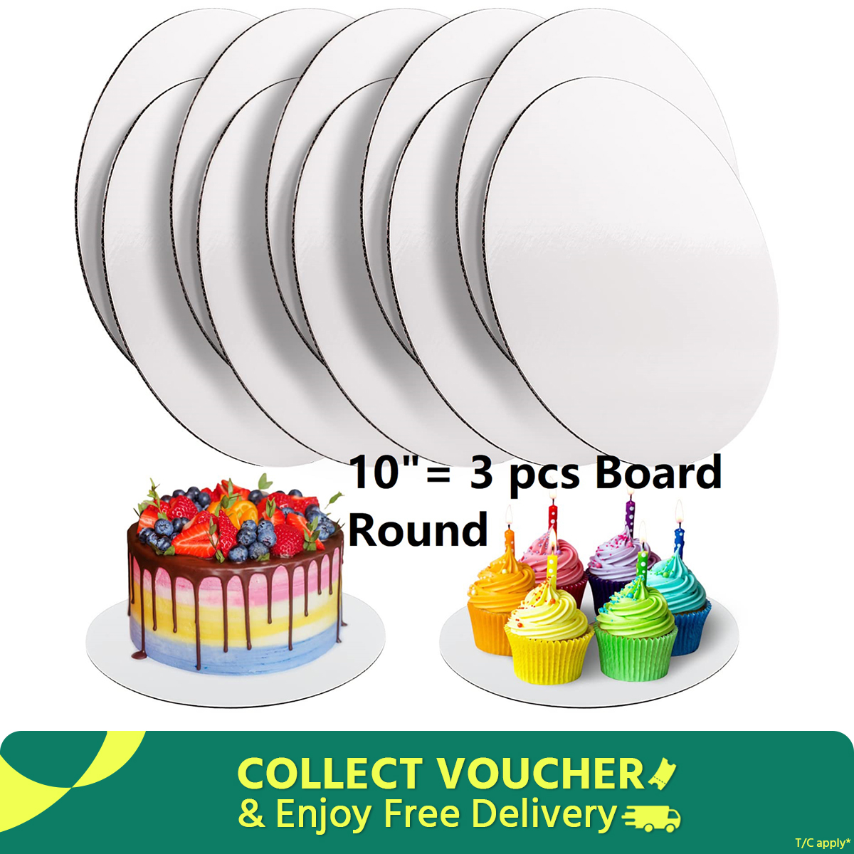 Picture of 10 Inches Round Tiered Cake Boards- 3 pcs -White