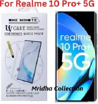 Picture of Realme 10 Pro+ 5G / Realme 10 Pro Plus 5G (A+ GRADE) Premium UV Tempered Glass Screen Protector Curved with Liquid Glue and UV Light -Transparent Clear