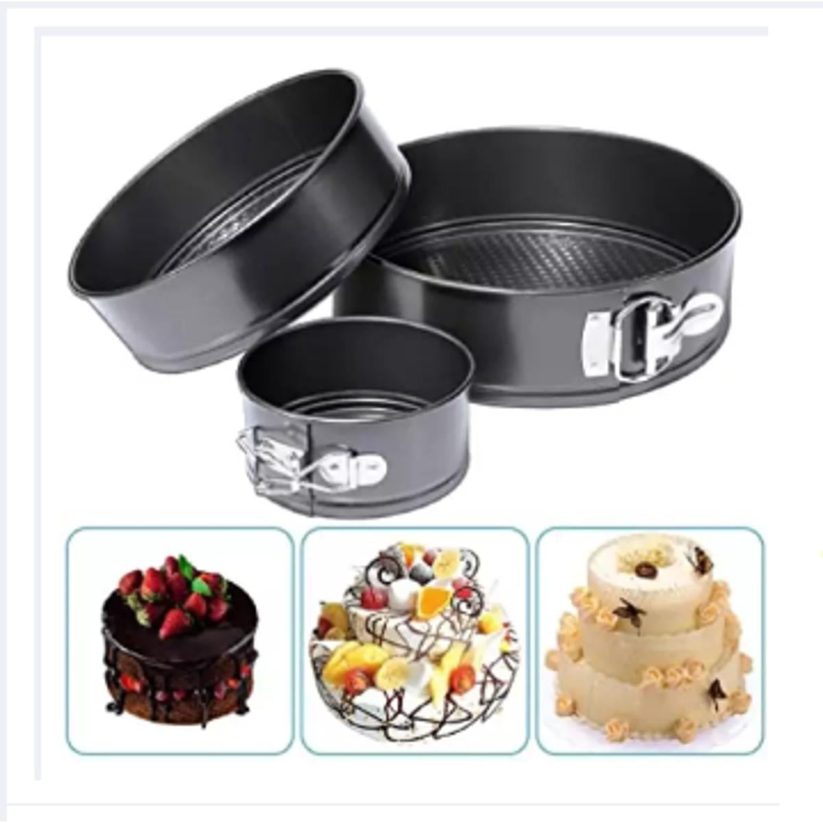 Picture of 3pcs/Set Cheesecake Cake Pan Carbon Steel Mold Removable Waffle Bottom Cooking -Black