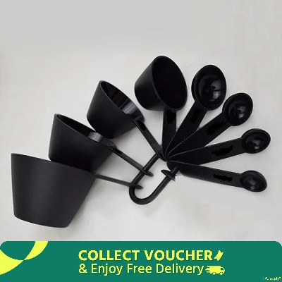 Picture of Professional Measurement Cup and Spoon Set Kitchen Baking Tools 8 piece set - Black -Black