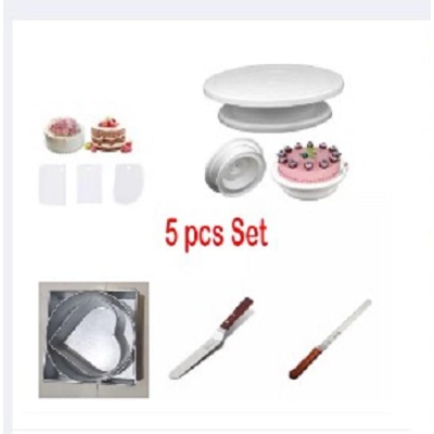 Picture of (5 pcs parfect combo)-3shape & 3 pcs cake pan+3 pcs scraper+turn table+14 " bread nife= cake planer8" -Multicolor