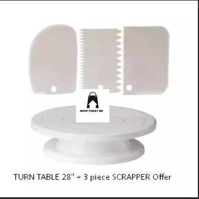 Picture of Perfect Pricee Combo Set of Plastic Revolving Turn Table Cake Stand with 3 Scrapper, White -White
