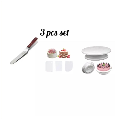 Picture of (3 pcs set) turn table+3 pcs scraper set- white+ cake planer-8" -White