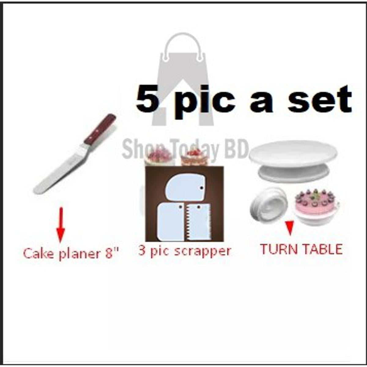 Picture of 5 pcs a set Turn table+3 pcs scraper + cake planer 8" -White
