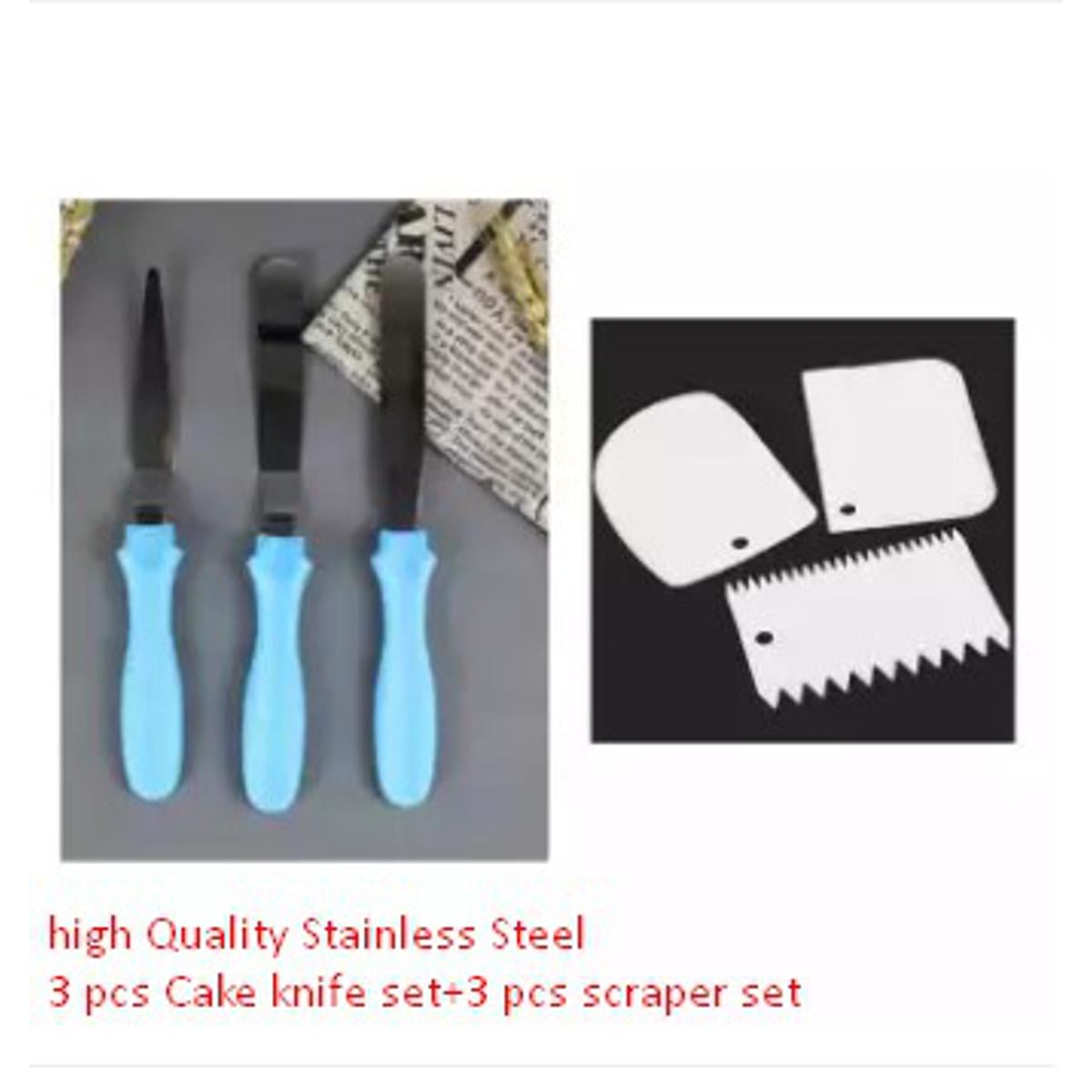 Picture of High Quality Stainless Steel 3 pcs Cake knife set+3 pcs scraper set -Multicolor