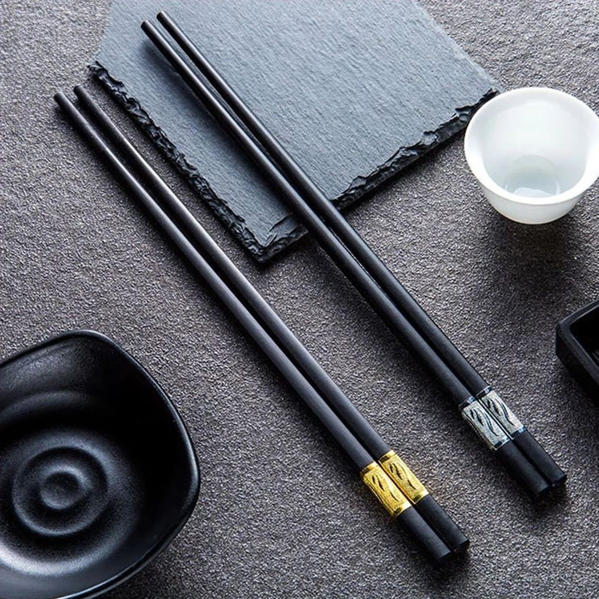 Picture of Metal Chopsticks Black Stainless Steel Reusable 1 Pair -Black