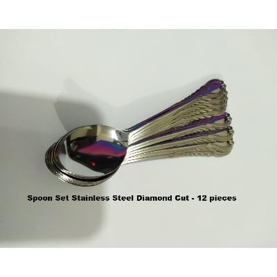 Picture of Spoon Set Stainless Steel Diamond Cut - 12 pieces -Silver