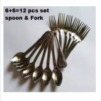 Picture of Spoon Combo Diamond Cut Tea spoon 6 pcs AND Fork spoon 6 pcs -Silver