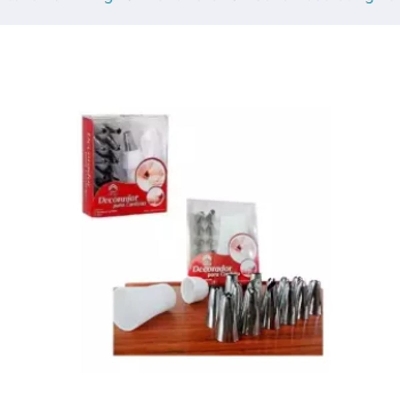 Picture of Decorcrafts??? 12 Piece Cake Decorating Set Frosting Icing Piping Bag Tips with Steel Nozzles. Reusable & Washable -Silver