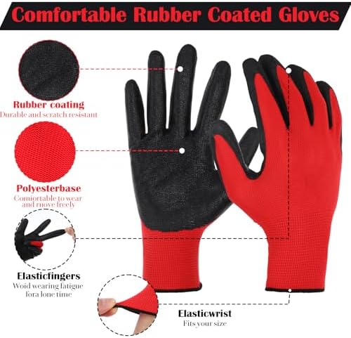 Picture of 12 Pair Nylon Rubber coated Safety Hand Gloves for Industrial , Household, Bike Riding Hand Gloves 