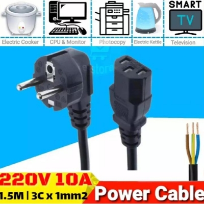 Picture of 2Pin POWER CABLES AC 220v 500W 2 Pin 1.5M Length Power Cord Cable For Notebook Computer Desktop PC LCD Monitor Laptop Printer,Cooker Power Cables Black