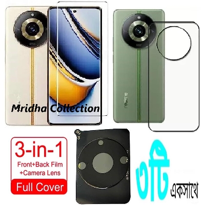 Picture of 3in1 Combo Pack For Realme 11 Pro+ 5G / Realme 11 Pro Plus 5G Best Premium Quality Curve Scratch Proof UV Tempered Glass Screen Protector + Clear Transparent Back Protector Film-Poly + 9h Camera Lens Protector