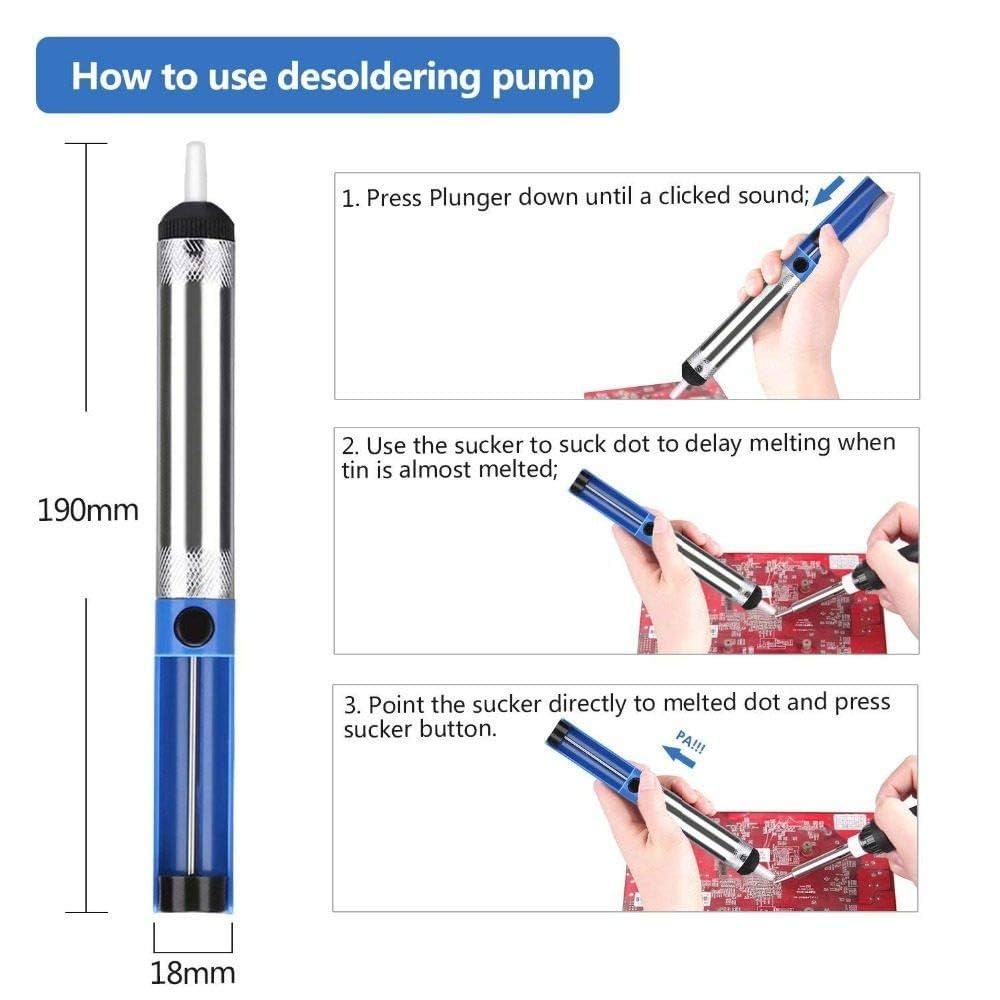 Picture of Desoldering Pump Vacuum Suckeer Solder Removal Tool - Easy and Effeective Solder Cleanup Easy to Use and Maintain Blue