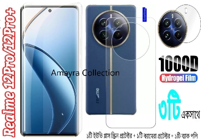 Picture of 3in1 Combo Pack For Realme 12 Pro+ 5G / Realme 12 Pro Plus 5G Best Premium Quality Curve Scratch Proof UV Tempered Glass Screen Protector + Clear Transparent Back Protector Film-Poly + Camera Lens Protector