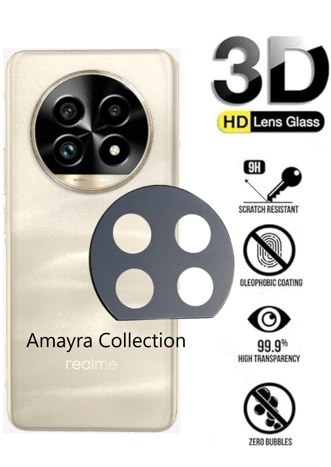 Picture of Realme 13 Pro 5G Back 9H Full Camera Lens Protector Rear 9H 3D Camera Lens Protector,Upgraded HD,Clear Scratch Resistant [With Photo Friendly Flash Cut]