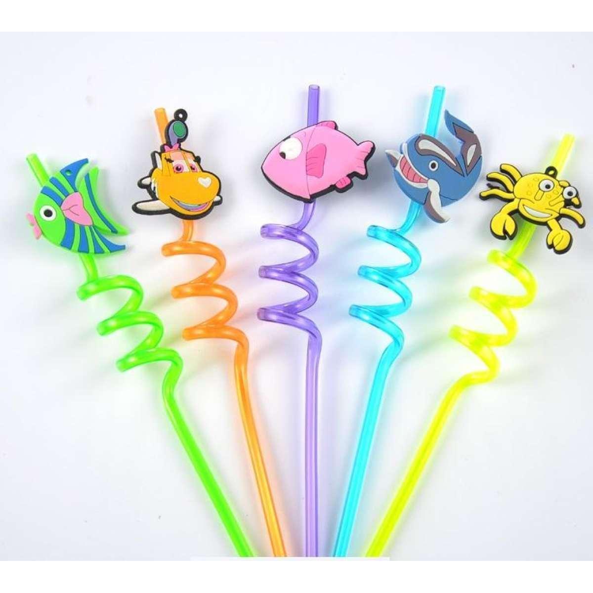 Picture of Cute Cartoon Fish Drinking Straw - 4 pcs -Multicolor