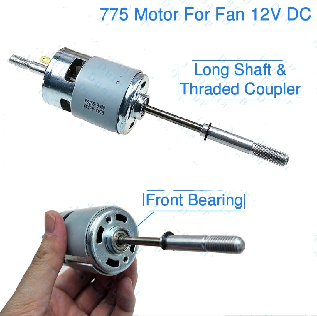 Picture of RS775 / 755 DC FAN Motor 12V with Long Shaft and Threaded Coupler 