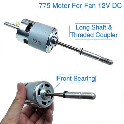 Picture of RS775 / 755 DC FAN Motor 12V with Long Shaft and Threaded Coupler 