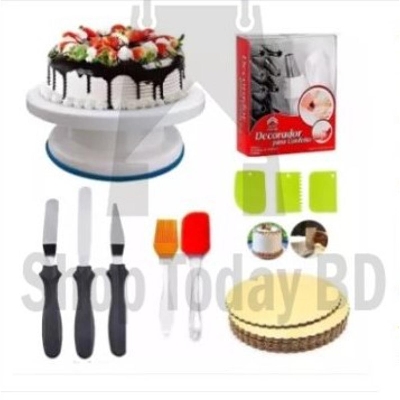Picture of A deal Cake Turntable, 12 Piece Cake Decorating Nozzle Set, 3 in 1 Multi Function Knife Set, 3 Side Scrapper,Cake Board 5 Piece, Silicon Spatula Brush Set -White