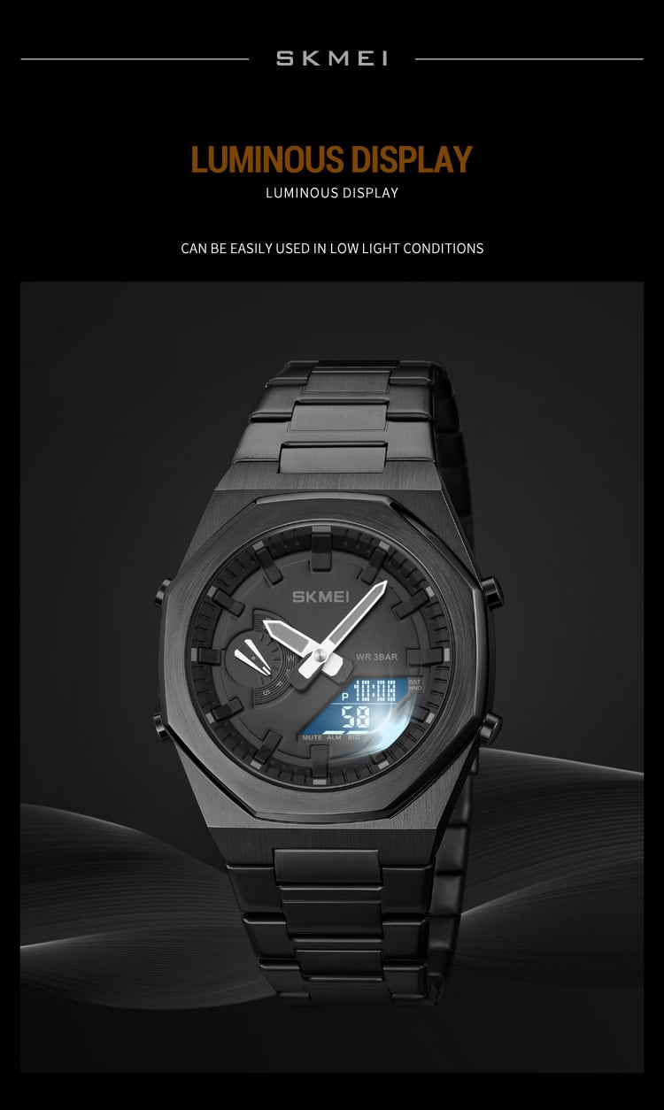 Picture of SKMEI Dual-Display Electronic Watch With Luminous Waterproof Steel Strap Fashion Business Wristwatches For Men 1816 