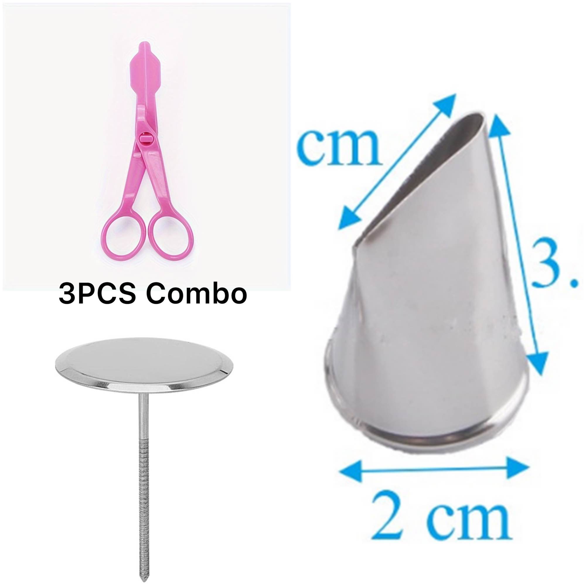 Picture of Rose Stand 1 Pcs + Rose Nozzle 1Pcs + Cake flower nail 1Pcs for Cake Decoration 3 pieces set -Multicolor