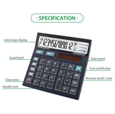 Picture of CT-512N 112 steps check correct calculator metal faceplate 12 digit desktop business calculator Black