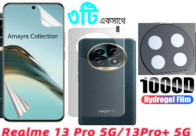 Picture of 3in1 Protector Combo Pack for Realme 13 Pro+ 5G / Realme 13 Pro Plus 5G (Front Hydrogel Screen Protector Poly + Back Hydrogel Poly Protector + 3D Camera Lens Protector)