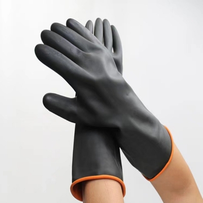 Picture of Rubber Safety Long Hand Gloves Use For Resist Oils, Acids, Detergents & Most Chemical Works 1 Pair Black