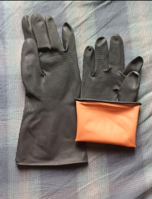 Picture of Rubber Safety Long Hand Gloves Use For Resist Oils, Acids, Detergents & Most Chemical Works 1 Pair Black