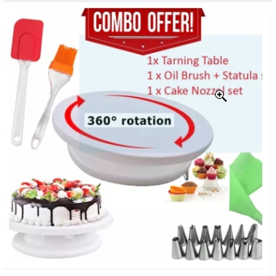 Picture of Cake table turn table, silicon brush set, Cake 12piece Nozzle Combo -Multicolor