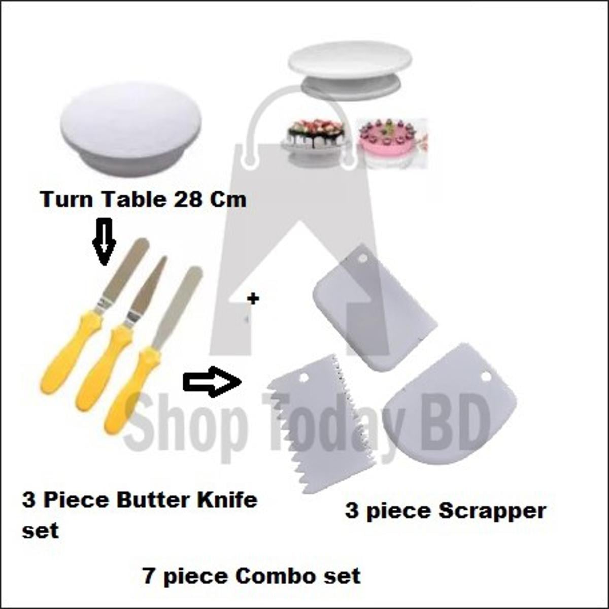 Picture of (7 pcs set) Turn table 28 Cm +3 pcs cake knife set + 3pcs plastic scraper -Multicolor