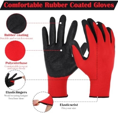 Picture of 3 Pair Nylon Rubber coated Safety Hand Gloves for Industrial , Household, Bike Riding Hand Gloves 