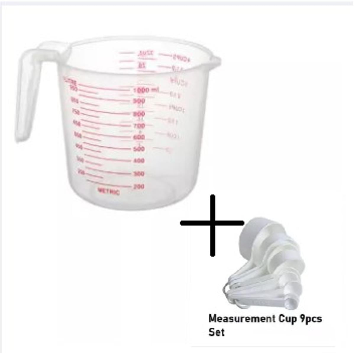 Picture of Measuring Combo Pack Of 2 Items Measerment Cup Set 9 Piece Set - White & Plastic Measuring Mug 1000 Ml - Weight Machine -White