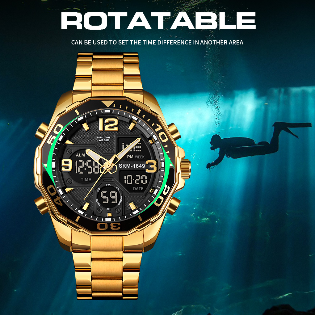 Picture of SKMEI 1649 Stainless Steel Mens Waterproof Watch Luxury Analog and Digital Quartz Watches 