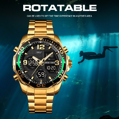 Picture of SKMEI 1649 Stainless Steel Mens Waterproof Watch Luxury Analog and Digital Quartz Watches 