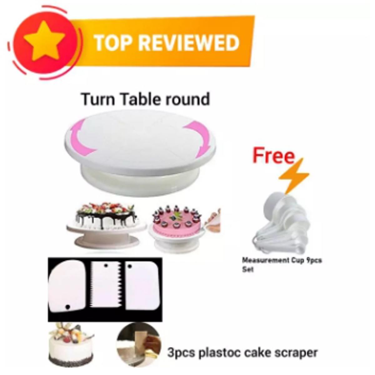 Picture of Combo Cake Decorating Turn table & 3 PCS Plastic Cake Scraper Free Measurement Cup set -White