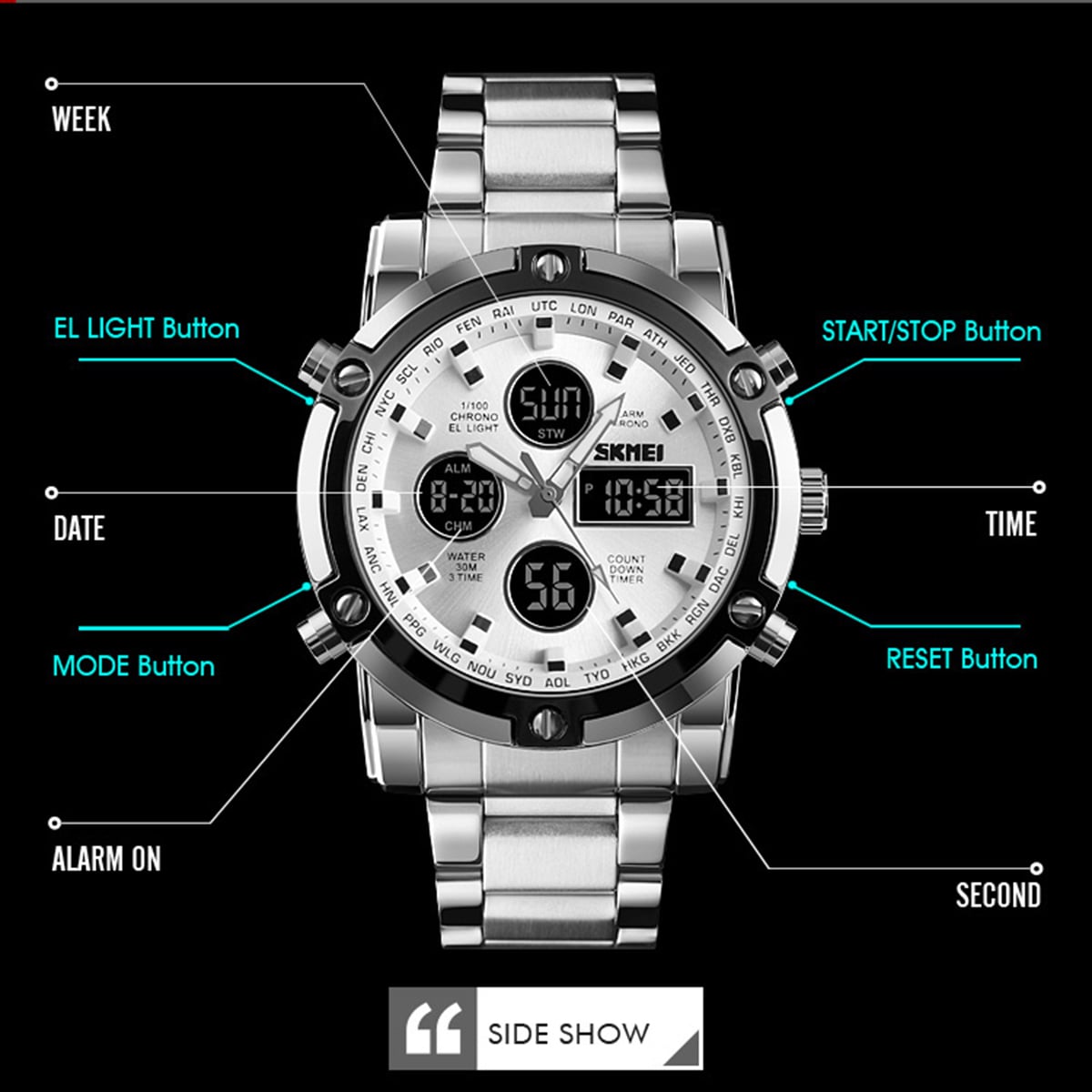 Picture of SKMEI Fashionable Quartz Waterproof Dual Display Watch 1389 